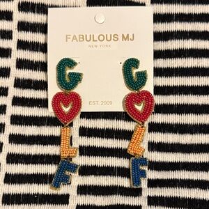 🌻 Fabulous MJ Beaded “GOLF” Dangle Earrings NWT